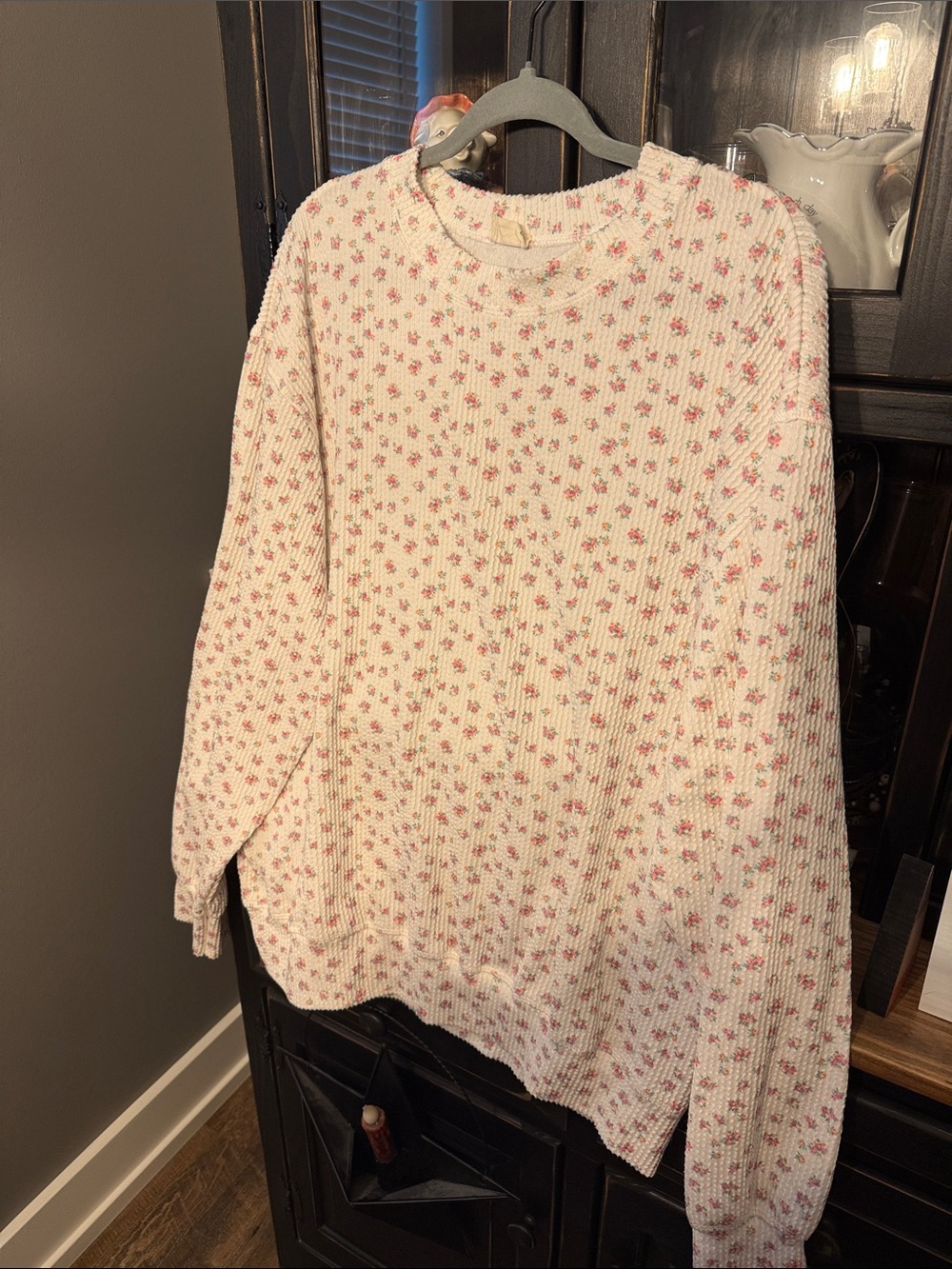 Peach Love California Cream Knit Sweater with Pink Floral Dots